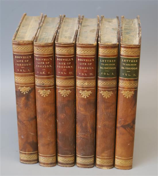 Boswell, James - The Life of Samuel Johnson, 6th edition, 4 vols, 8vo, half calf, portrait and titles browned and spotted, bookplates o